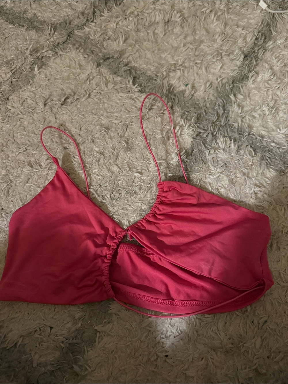 SHEIN Hot Pink Ruched Cutout Spaghetti Strap Crop Top